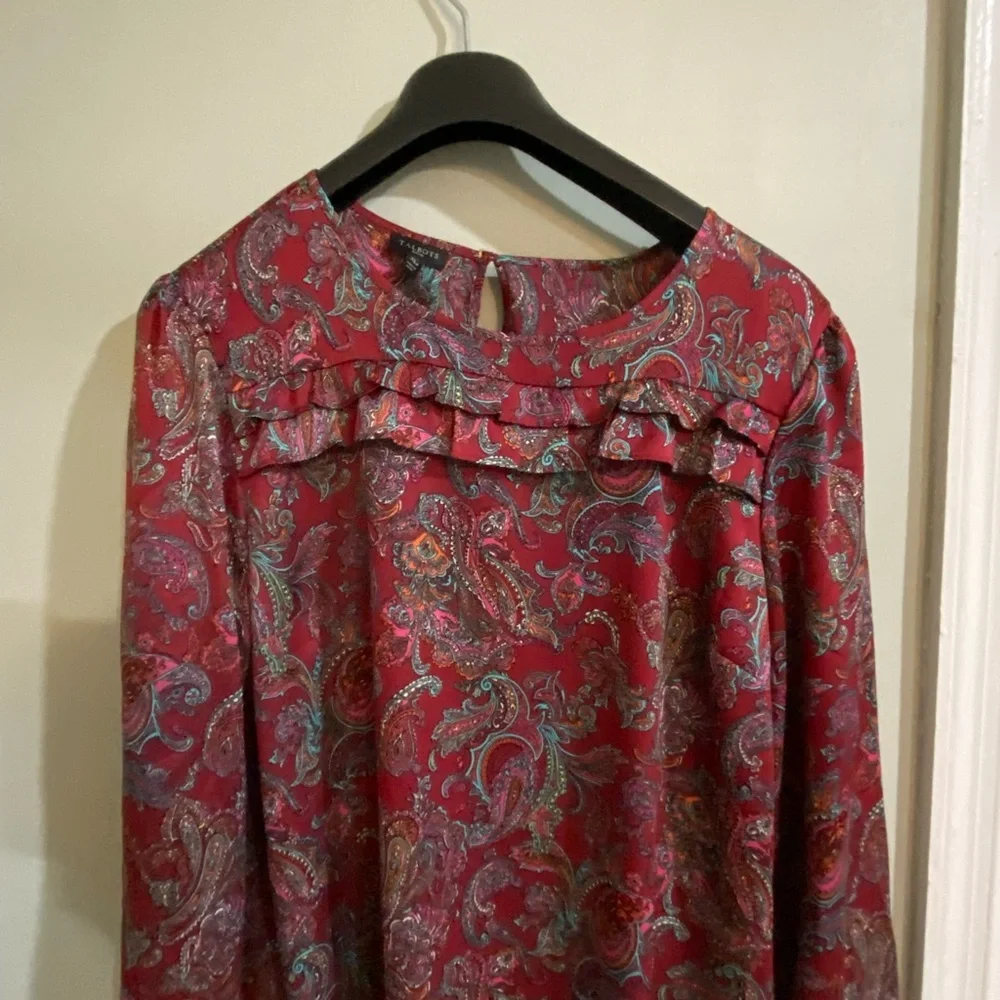 Talbots Red Paisley Ruffle Blouse - Picture 3 of 14